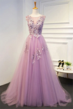 Chic Prom Dresses A line Scoop Short Train Lilac Prom Dress Evening Dress HZ0509