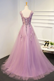 Chic Prom Dresses A line Scoop Short Train Lilac Prom Dress Evening Dress HZ0509