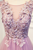 Chic Prom Dresses A line Scoop Short Train Lilac Prom Dress Evening Dress HZ0509