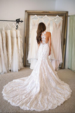 Fabulous Open Back Lace Mermaid V neck Long Wedding Dresses Bridal Gowns HZ0509