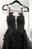 Black Lace Tulle Long Prom Gown Black Evening Dress HZ0509