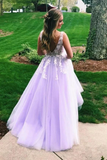 Lilac A line V neck Evening Dress, Long Prom Dresses With Appliques HZ0509