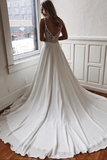 White Chiffon A-line V-neck Lace Spaghetti Straps Sweep Train Wedding Dress HZ0509