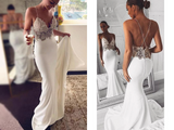 Sexy Spaghetti Straps Mermaid Beach Wedding Dresses, Long Prom Dress with Lace HZ0509