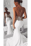 Sexy Spaghetti Straps Mermaid Beach Wedding Dresses, Long Prom Dress with Lace HZ0509