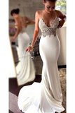 Sexy Spaghetti Straps Mermaid Beach Wedding Dresses, Long Prom Dress with Lace HZ0509