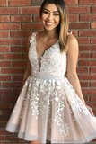 Princess V Neck Short A Line Lace Homecoming Dress, Graduation Dresses HZ0509
