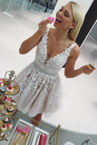 Princess V Neck Short A Line Lace Homecoming Dress, Graduation Dresses HZ0509