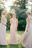 One Shoulder Chiffon Long Cheap Champagne Bridesmaid Dresses Online HZ0509
