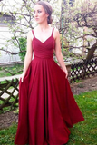 Simple Burgundy Straps Long Chiffon Prom Dress, Beautiful Party Dress HZ0509