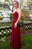 Simple Burgundy Straps Long Chiffon Prom Dress, Beautiful Party Dress HZ0509