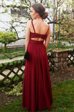 Simple Burgundy Straps Long Chiffon Prom Dress, Beautiful Party Dress HZ0509