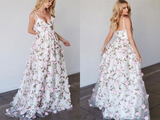 A line Spaghetti Strap Floor Length Tulle 3D Appliqued Prom Dresses HZ0509