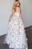 A line Spaghetti Strap Floor Length Tulle 3D Appliqued Prom Dresses HZ0509