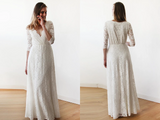 Classy Simple Half Sleeves V Neck Floor Length Beach Wedding Dresses HZ0509