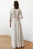 Classy Simple Half Sleeves V Neck Floor Length Beach Wedding Dresses HZ0509