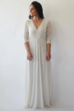 Classy Simple Half Sleeves V Neck Floor Length Beach Wedding Dresses HZ0509