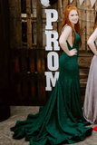 Mermaid Front Split Green Sequin Shiny Long Prom Dresses HZ0509