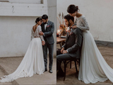 Chiffon Two Pieces Long Sleeves Wedding Dresses, Lace Bridal Dresses HZ0509