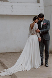 Chiffon Two Pieces Long Sleeves Wedding Dresses, Lace Bridal Dresses HZ0509