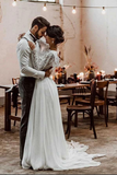 Chiffon Two Pieces Long Sleeves Wedding Dresses, Lace Bridal Dresses HZ0509