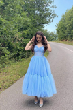Sky Blue Straps Tulle A Line Prom Dress Sweetheart Homecoming Dresses HZ0509