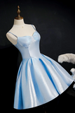 Simple Light Blue Lace Up Back Spaghetti Straps Short Homecoming Dresses HZ0509
