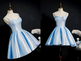 Simple Light Blue Lace Up Back Spaghetti Straps Short Homecoming Dresses HZ0509