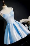 Simple Light Blue Lace Up Back Spaghetti Straps Short Homecoming Dresses HZ0509