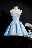 Simple Light Blue Lace Up Back Spaghetti Straps Short Homecoming Dresses HZ0509