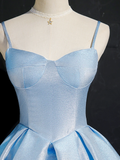 Simple Light Blue Lace Up Back Spaghetti Straps Short Homecoming Dresses HZ0509