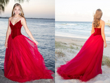 Burgundy A Line Tulle Strapless Prom Dress Long Formal Ball Dress, Evening Dress HZ0509