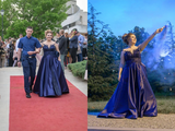 Delicate Scoop Satin Sweep Train Prom Dresses With Appliques HZ0509