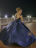 Delicate Scoop Satin Sweep Train Prom Dresses With Appliques HZ0509