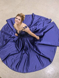 Delicate Scoop Satin Sweep Train Prom Dresses With Appliques HZ0509