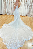 Amazing Spaghetti Straps Appliques Lace Wedding Dresses Mermaid Chapel Train Bridal Gowns HZ0509