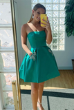 Strapless Open Back Green Short Prom Dresses with Pocket, Open Back Green Homecoming Dresses, Short Green Formal Evening Dresses HZ0509