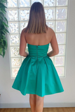Strapless Open Back Green Short Prom Dresses with Pocket, Open Back Green Homecoming Dresses, Short Green Formal Evening Dresses HZ0509