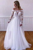 Elegant Long Sleeves White Lace Wedding Dress, White Lace Long Prom Dress, White Formal Evening Dress HZ0509