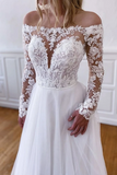 Elegant Long Sleeves White Lace Wedding Dress, White Lace Long Prom Dress, White Formal Evening Dress HZ0509