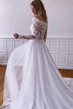 Elegant Long Sleeves White Lace Wedding Dress, White Lace Long Prom Dress, White Formal Evening Dress HZ0509
