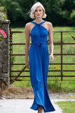 Sexy Cross Neckline Prom Dresses A line Open Back Long Party Dresses HZ0509