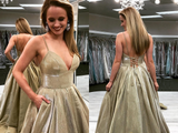 Spagetti Straps Champagne Prom Dresses Evening Dresses, Cheap Long Party Dress for Sale HZ0509