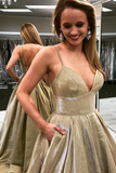 Spagetti Straps Champagne Prom Dresses Evening Dresses, Cheap Long Party Dress for Sale HZ0509