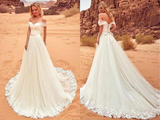 Charming Off The Shoulder Tulle Long Beach Wedding Dress, Bridal Gown for Sale HZ0509