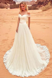 Charming Off The Shoulder Tulle Long Beach Wedding Dress, Bridal Gown for Sale HZ0509