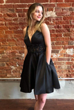 A Line Black Short Satin Homecoming Dress Online, Short Prom Dress HZ0509