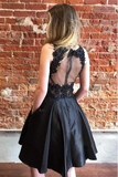 A Line Black Short Satin Homecoming Dress Online, Short Prom Dress HZ0509