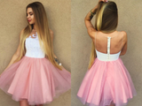 White Bodice Blush Pink Short Tulle Homecoming Dress, Party Dress HZ0509