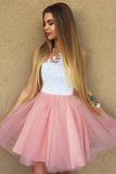 White Bodice Blush Pink Short Tulle Homecoming Dress, Party Dress HZ0509
